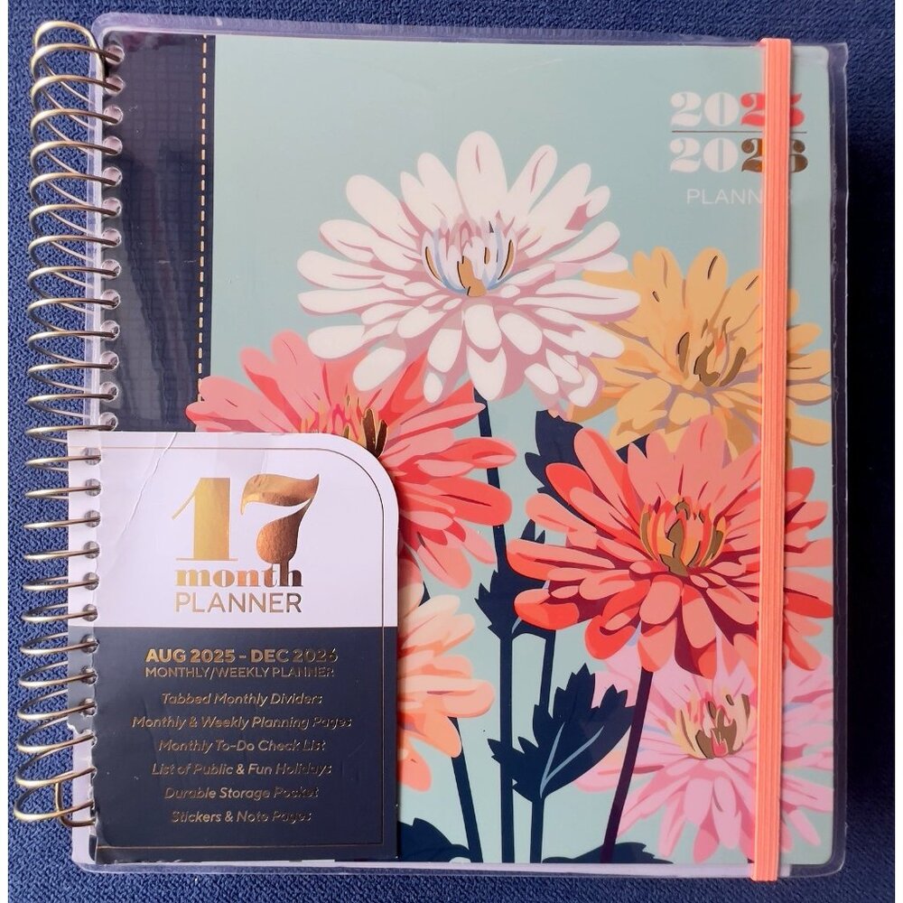 17 Month Planner ZINNIA GARDEN Aug 2025 -Dec 2026 Weekly Planning Note Page Gift